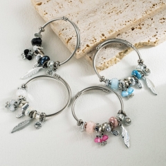 Pulsera De Plumas De Cristal De Mariposa Abierta De Acero Inoxidable Coreano De Moda Al Por Mayor