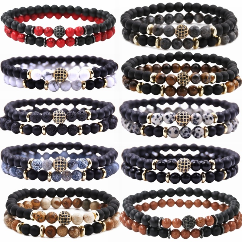 Wholesale 6mm Tiger Eye Stone 8mm Micro Inlaid Zircon Diamond Ball Double Layer Bracelet