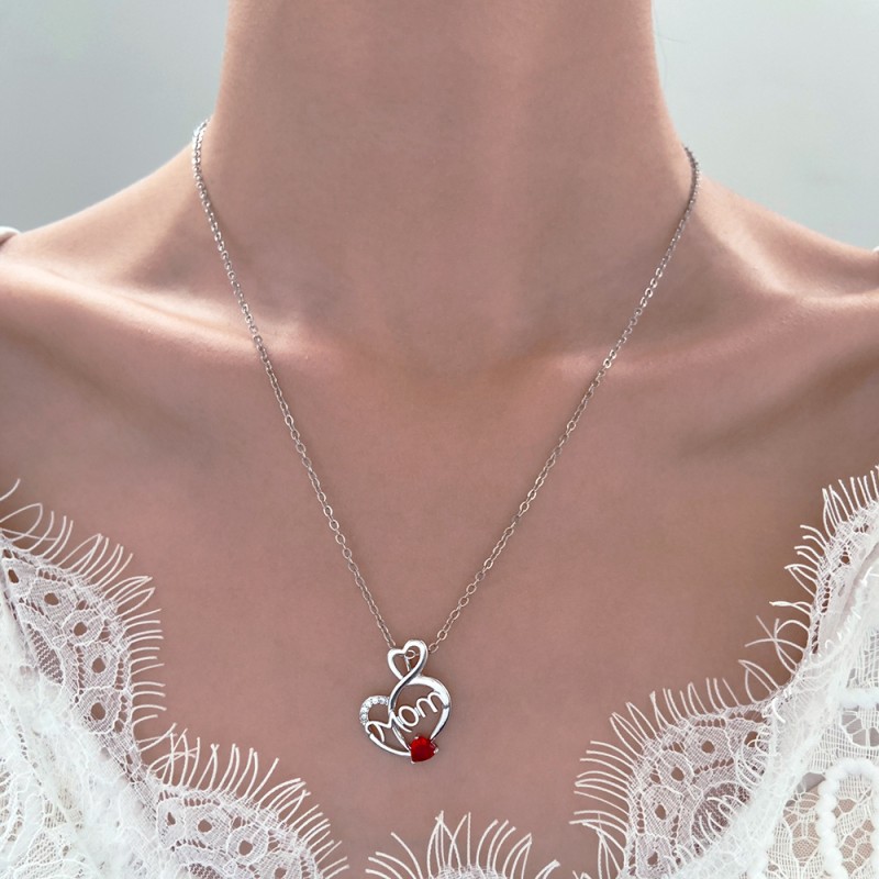Wholesale Letters Love Heart Vintage Fashion Design Diamond Heart Shape Mother's Day Necklace