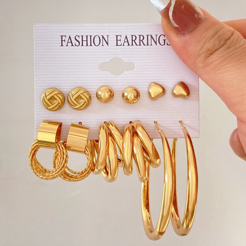 Wholesale Fashion Temperament Metal Retro Exaggerated Geometric Earrings Set