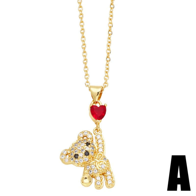 Wholesale Cute Inlaid Colorful Zircon Love Bear Necklace
