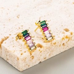 Pendientes De Oro De 18 Quilates Geométricos De Circón De Color De Latón Arco Iris Al Por Mayor