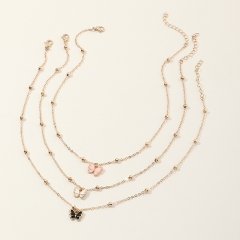 Wholesale Children's Alloy Dripping Oil Butterfly Three Combination Round Beads Cute Necklace Set
