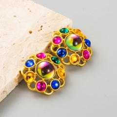 Wholesale Geometric Color Crystal Vintage Round Stud Earrings