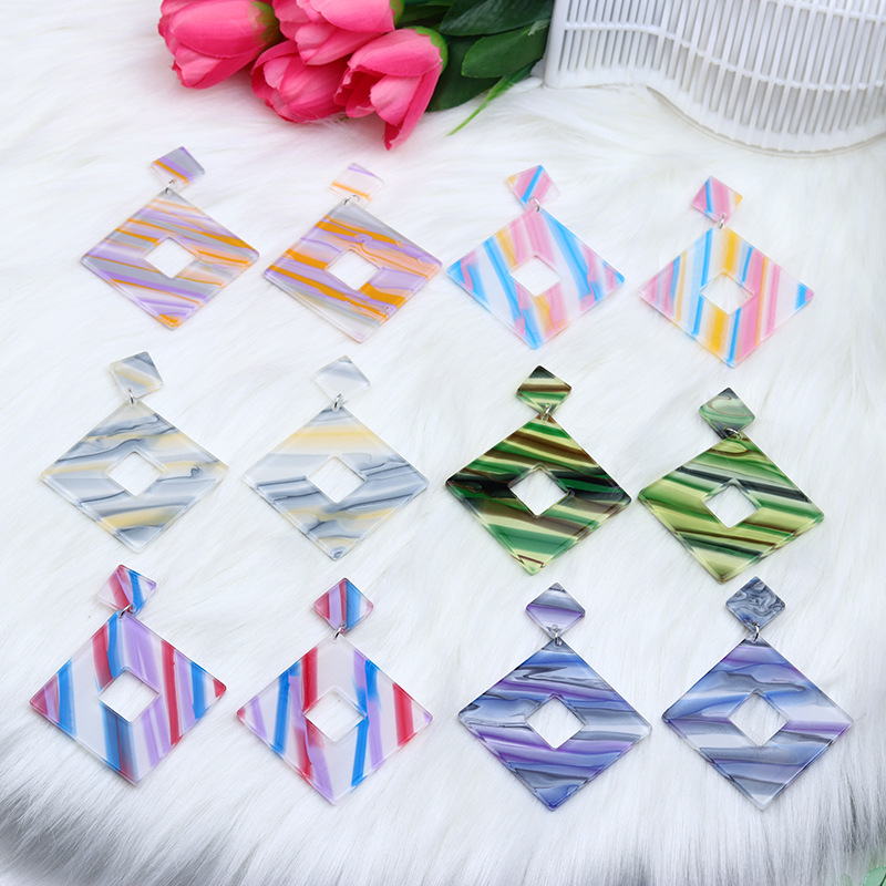 Wholesale Striped Hollow Square Acrylic Printed Earrings