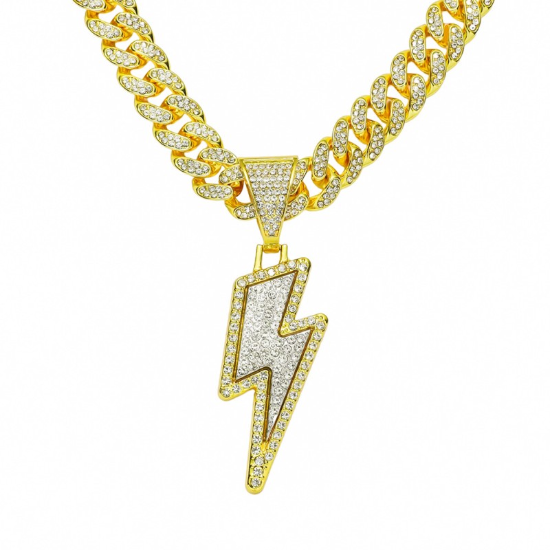 Colgante De Diamantes De Relámpago De Aleación De Viento Hip-hop Proveedor De Collar Cubano
