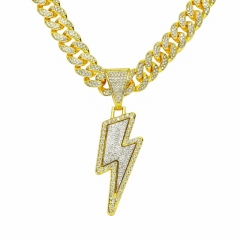 Hip Hop Wind Alloy Lightning Diamond Pendant Cuba Necklace Supplier