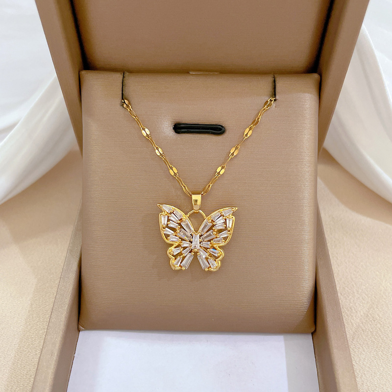 Proveedor De Collar De Banquete De Lujo Mariposa De Diamante De Acero De Titanio