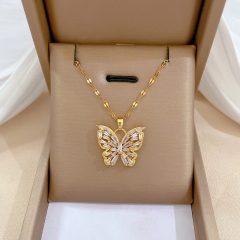 Proveedor De Collar De Banquete De Lujo Mariposa De Diamante De Acero De Titanio