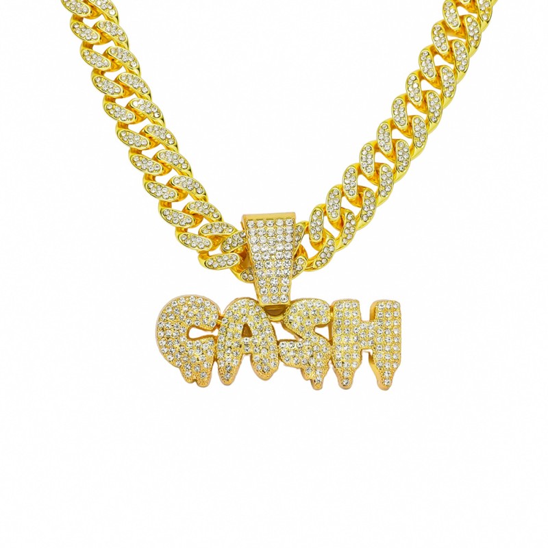 Wholesale Hip Hop GASH Full Diamond Letter Men's Punk Style Cuban Necklace