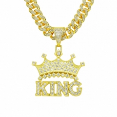 Wholesale Hip Hop KING Letter Crown Street Tide Cool Diamond Pendant Necklace