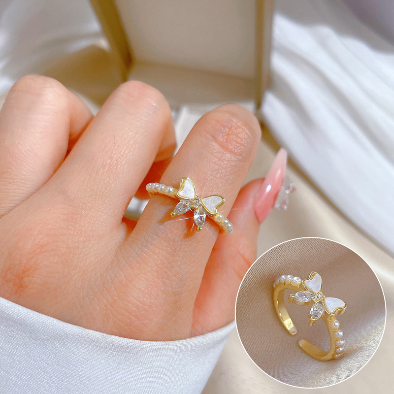Anillo Japonés Simple Ajustable Con Apertura De Circón De Aceite De Gota De Mariposa Al Por Mayor