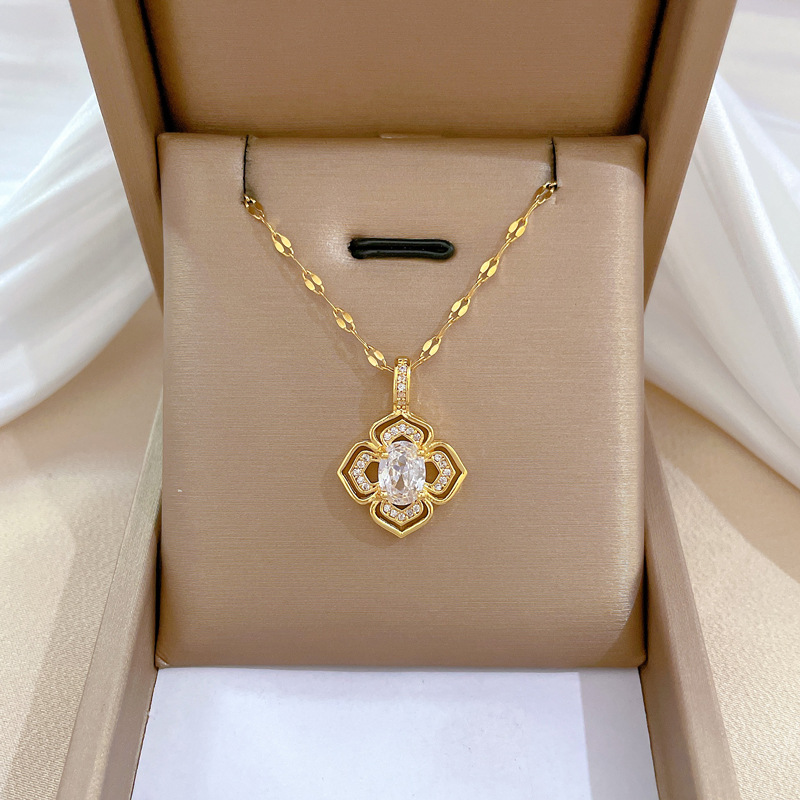 Proveedor De Collar De Boda De Banquete De Lujo De Diamantes De Flores Geométricas De Acero De Titanio