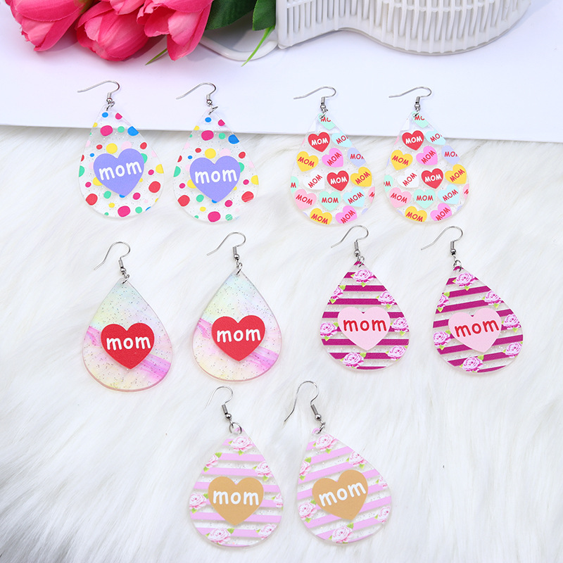 Wholesale Mother's Day Gift Acrylic Print Mom Drop Fashion Earrings