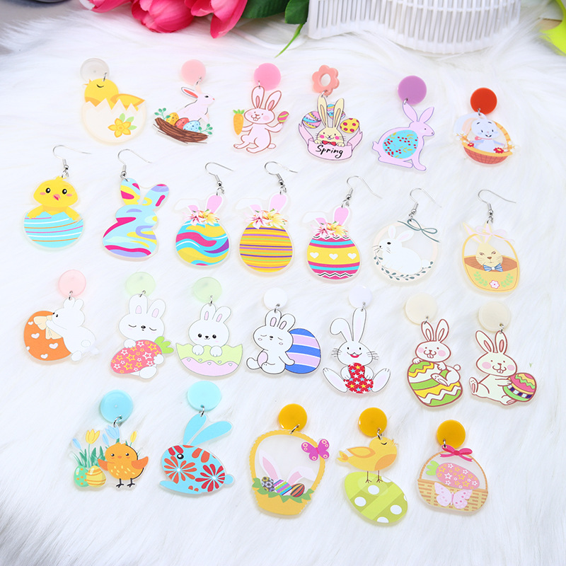 Wholesale Rabbit Radish Chicken Fashion Personality Acrylic Printed Earrings