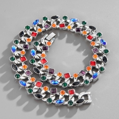 Wholesale Color Fashion Geometry 22mm Alloy Diamond Hip Hop Necklace