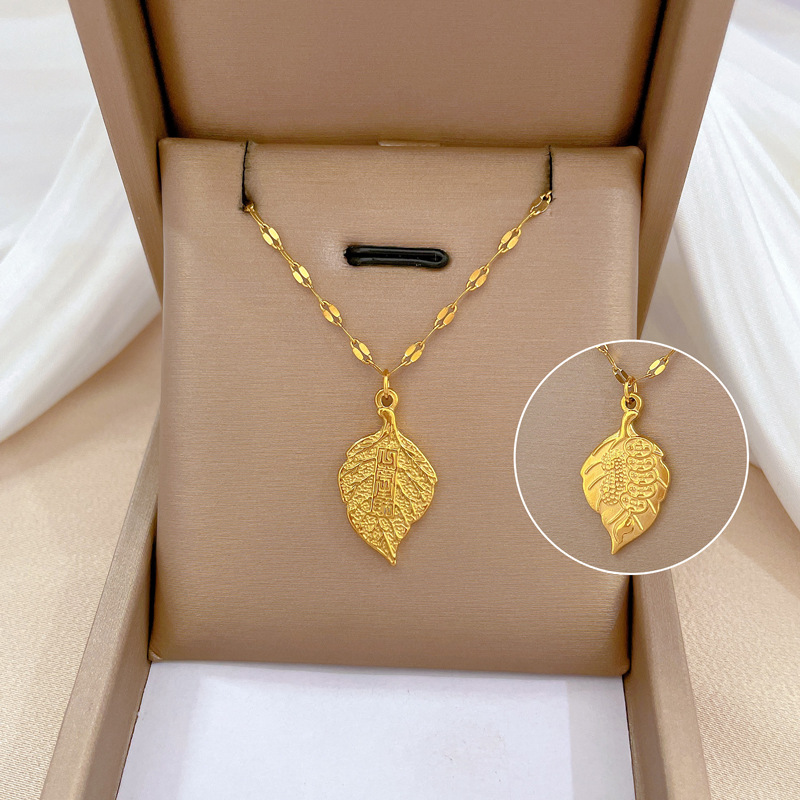 Collar De Oro En Horno De Hoja De Estilo Chino De Acero De Titanio De Cuerpo Al Por Mayor
