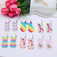 Wholesale Acrylic Printed Rabbit Stripe Love Fashion Color Contrast Earrings