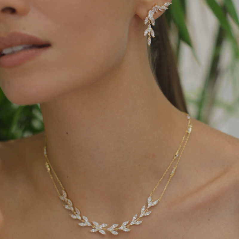 Venta Al Por Mayor Circón Boda Moda Novia Collar Aretes Conjunto De Joyas