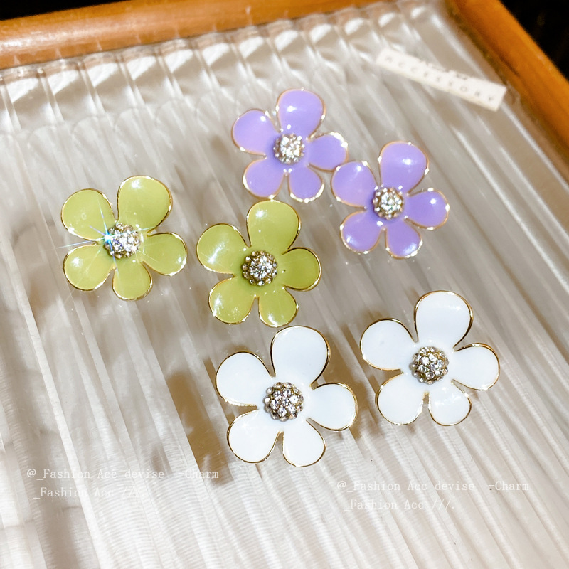 Wholesale Silver Needle Diamond Drop Oil Flower Earrings