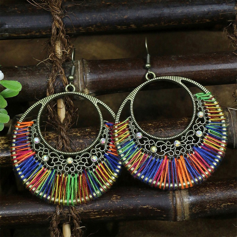 Pendientes Redondos Bohemios Retro De Gran Círculo De Color Mixto Hechos A Mano Al Por Mayor