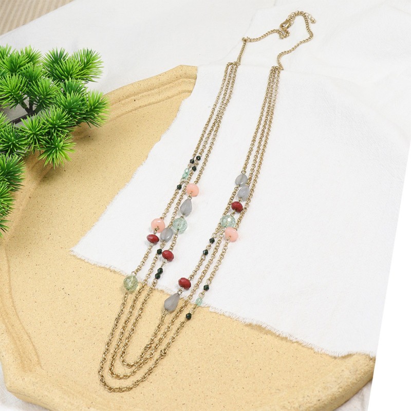 Wholesale Multi-layered Stacked Beaded Bohemian Thin Chain Lengthening Necklace