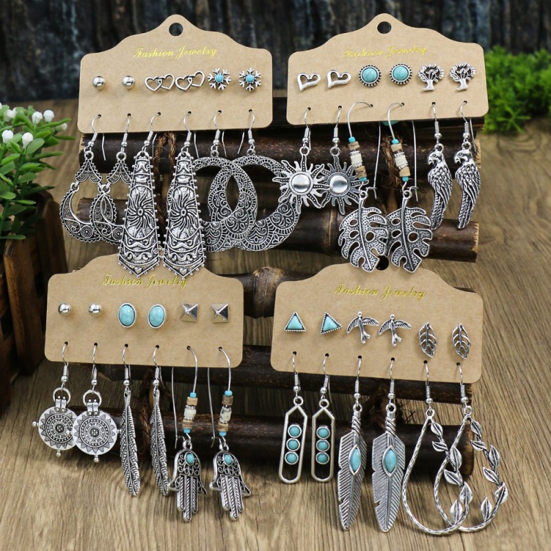 Wholesale Retro Silver Ethnic Earrings Set