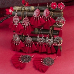 Wholesale Chinese Style Red Tassel Women's Long Earrings