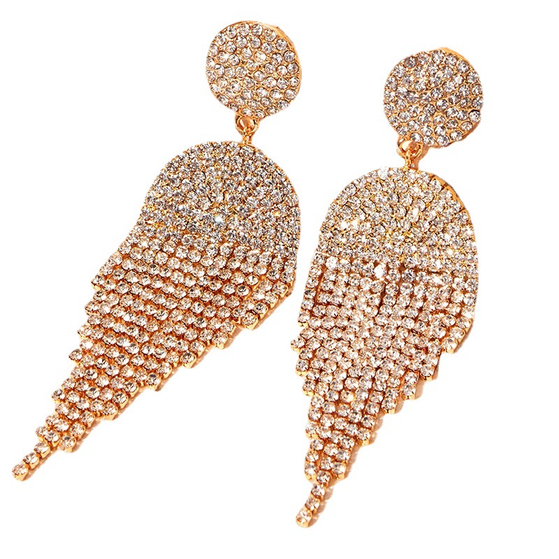 Wholesale Fashion High Sense Full Diamond Luxury Exaggerated Round Tassel Earrings