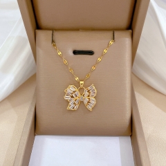 Wholesale Titanium Steel Zircon Butterfly Full Diamond Luxury Necklace