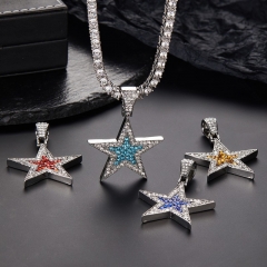 Wholesale Hip Hop Pentagram Color Pendant Alloy Diamond Necklace