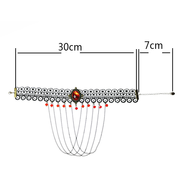 Venta Al Por Mayor De Encaje Multicapa Borla Cristal Godo Lolita Retro Choker Collar