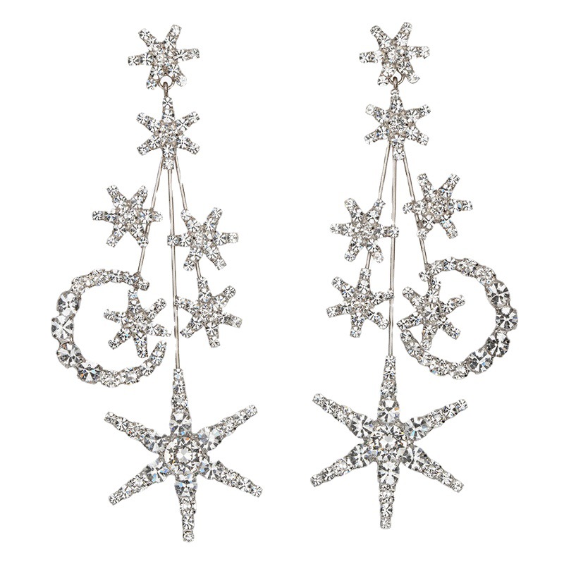Wholesale Star Moon Full Diamond Elegant Temperament Shiny Earrings