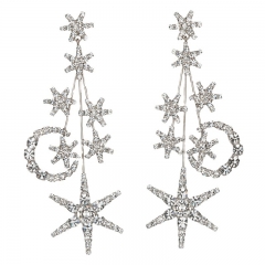 Wholesale Star Moon Full Diamond Elegant Temperament Shiny Earrings