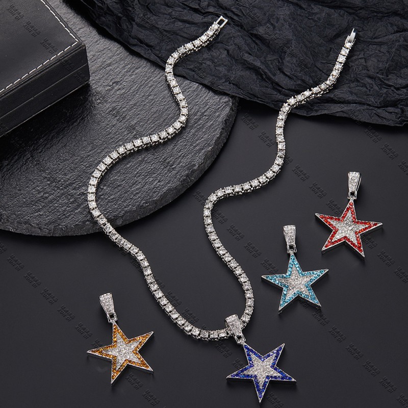 Wholesale Hip Hop Pentagram Pendant Color Alloy Necklace