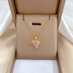 Wholesale Titanium Steel Love Flower Full Diamond Inlay Luxury Necklace
