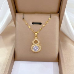 Wholesale Gourd Titanium Steel Full Diamond Inlay Luxury Necklace
