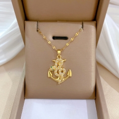 Wholesale Titanium Steel Ship Anchor Snake Full Diamond Luxury Pendant Necklace