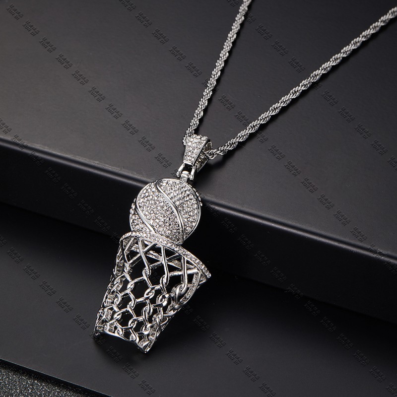 Wholesale Basketball Frame Pendant Sport Trendy Alloy Diamond Necklace