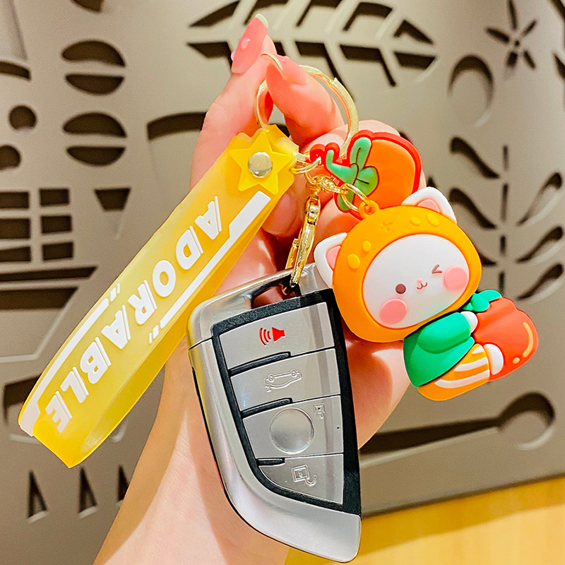 Wholesale Cartoon Cute Fruit Cat Doll Creative Exquisite Schoolbag Pendant Car Keychain