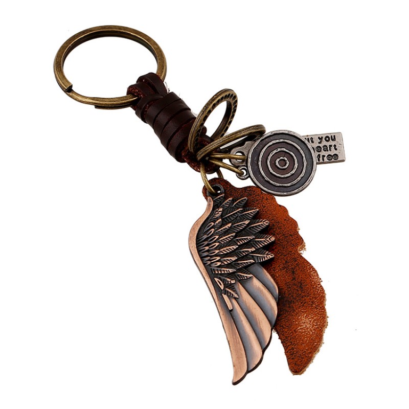 Wholesale Alloy Wings Leather Keychain