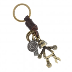 Wholesale Retro Woven Cowhide Simple Personality Cute Robot Keychain