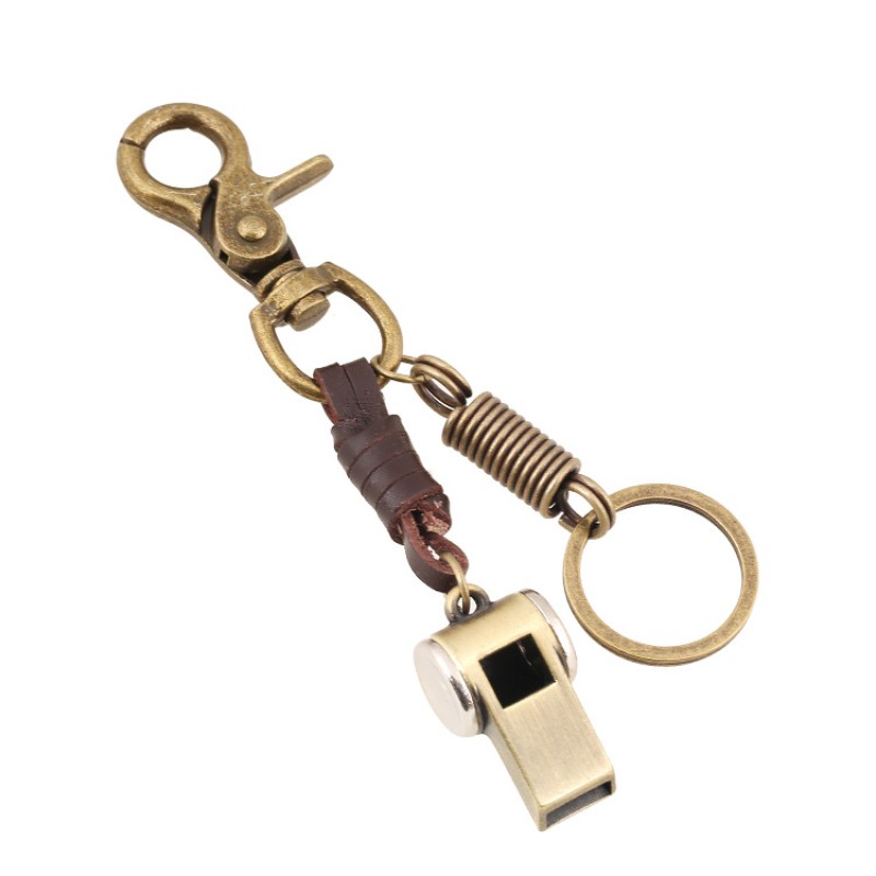 Wholesale Retro Cowhide Alloy Whistle Keychain