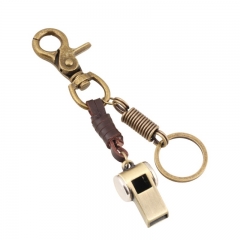 Wholesale Retro Cowhide Alloy Whistle Keychain