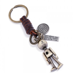 Wholesale Vintage Hand-woven Movable Cartoon Robot Cowhide Keychain