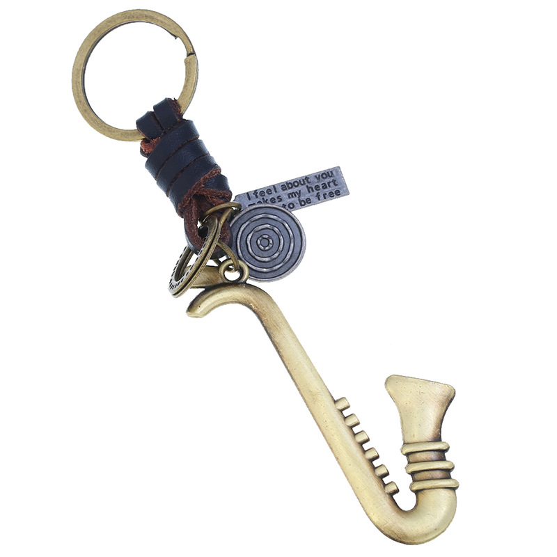 Wholesale Woven Cowhide Alloy Musical Instrument Keychain