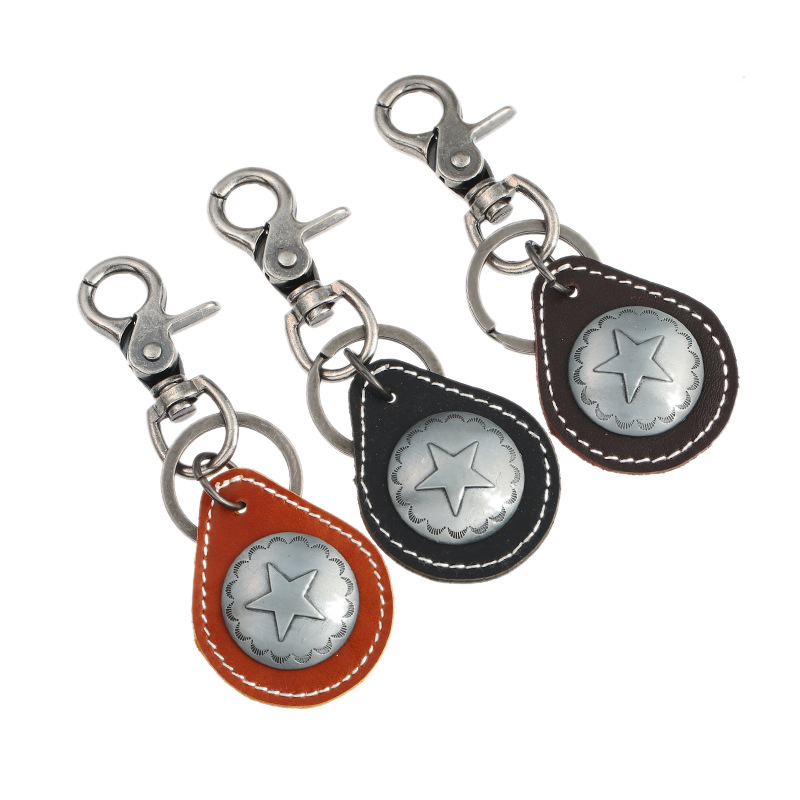 Wholesale Retro Cross-border Men's Alloy Cowhide Keychain