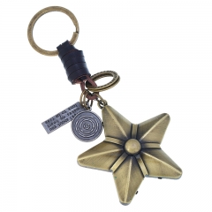 Wholesale Handmade Woven Vintage Cowhide Five-pointed Star Keychain