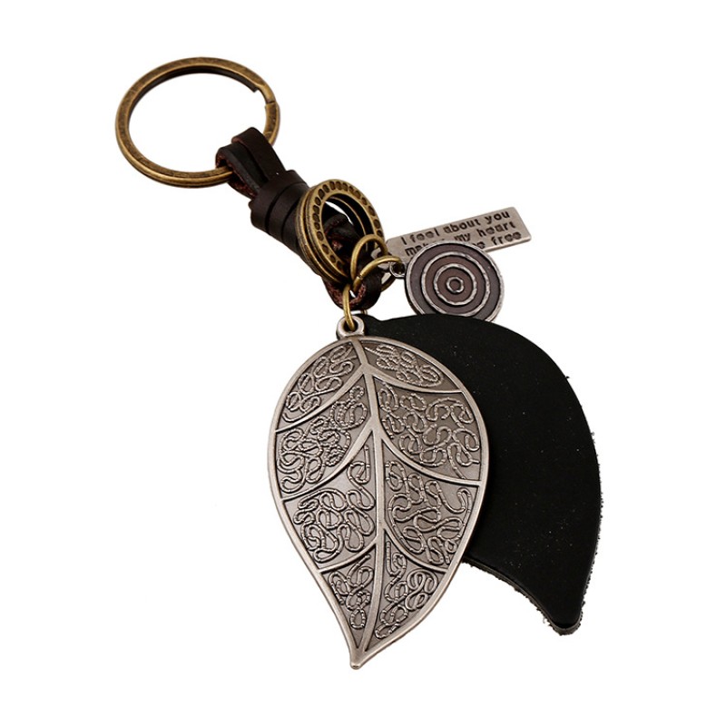 Wholesale Vintage Woven Cowhide Big Leaf Keychain