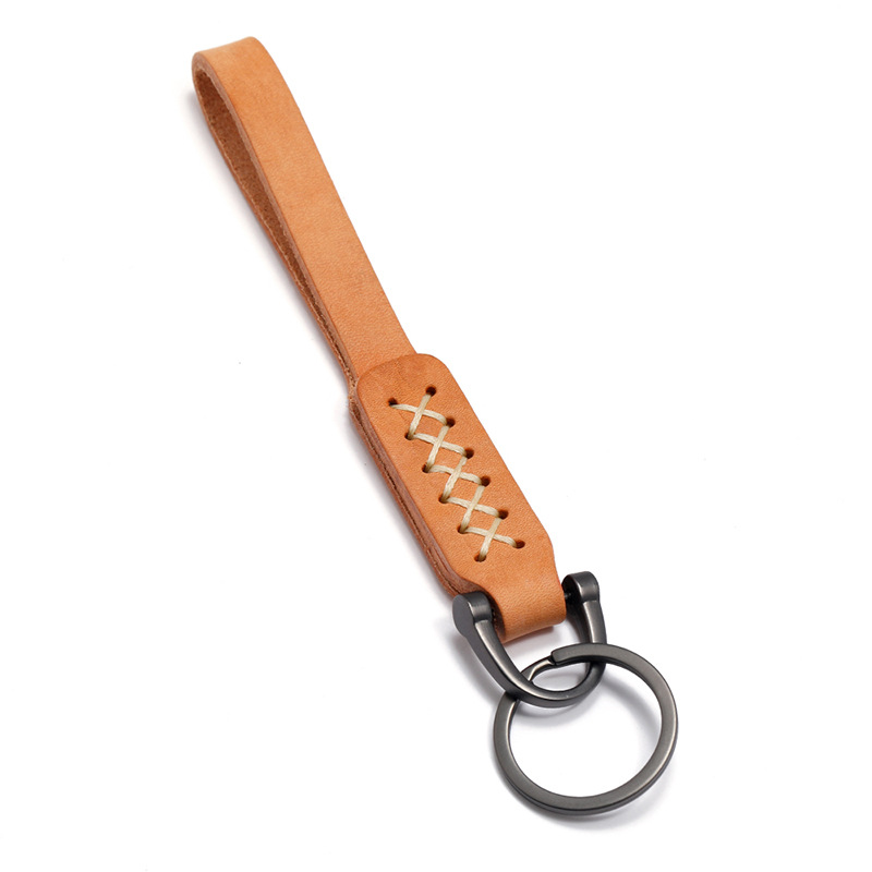 Wholesale Simple Double Hand Stitched Cowhide Keychain